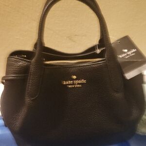 kate spade Black Pebbled Leather Satchel with Gold Logo